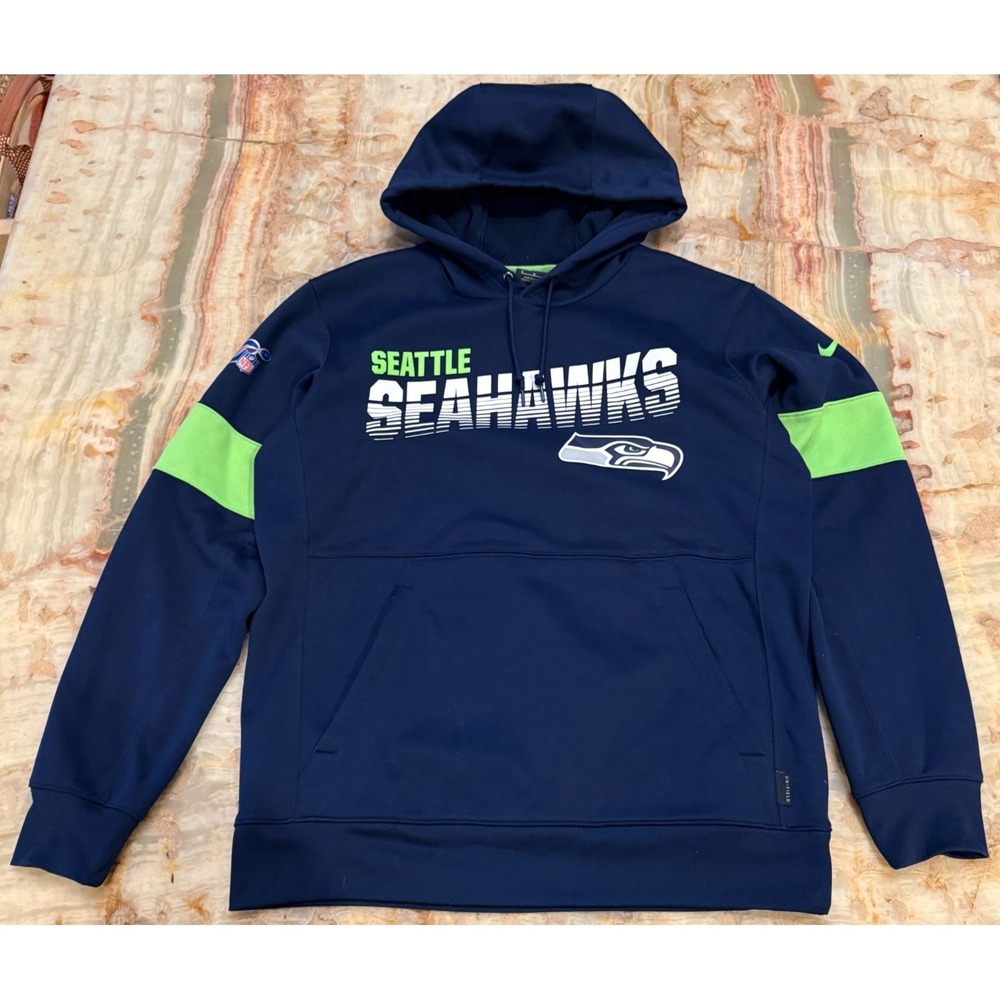 Seattle Seahawks Hoodie Nike Dri Fit Mens Blue Sideline Team Logo Performance M